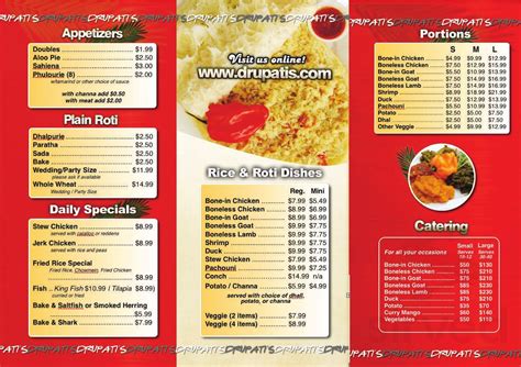 Menu for Drupati's Roti and Doubles .